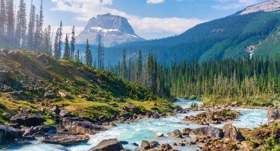 Blue river at the Canadian Rockies in British Columbia