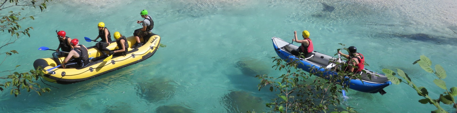 Rafting in a turquoise water