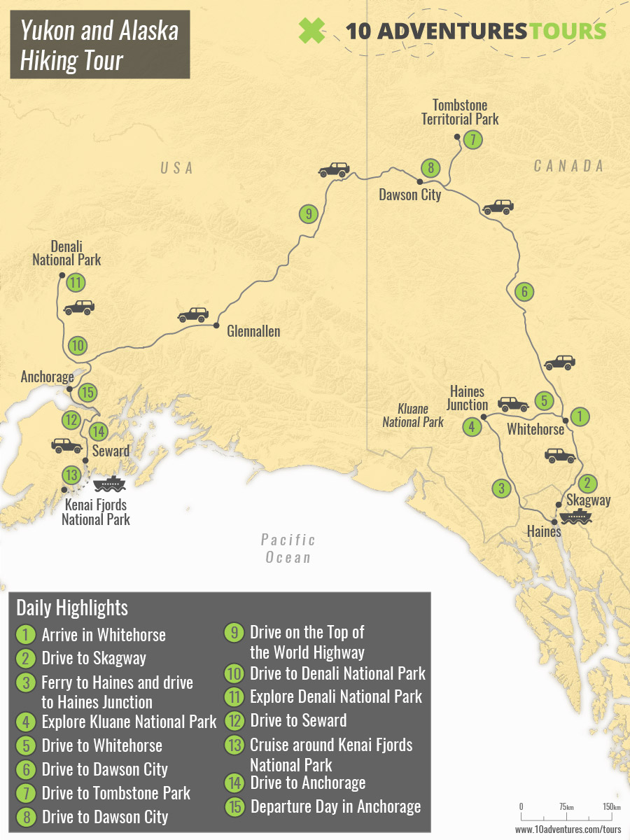 Map of Yukon and Alaska Hiking Tour