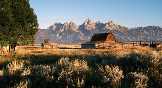Barn in Wyoming with Tetons in the background