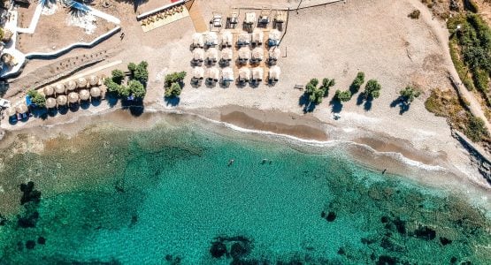 Beautiful beach as seen from above in Kythnos (Greece)