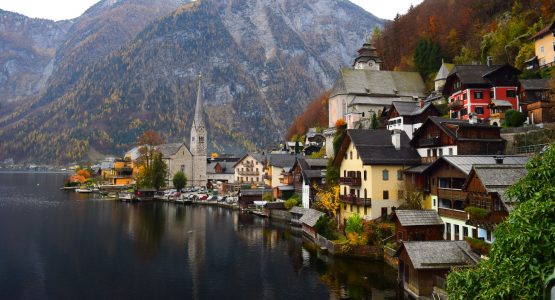 Beautiful town on a lakeshore in Europe