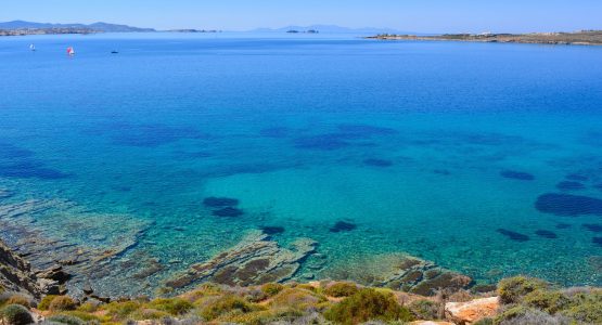 Turquoise rocky beach in Paros (Greece)