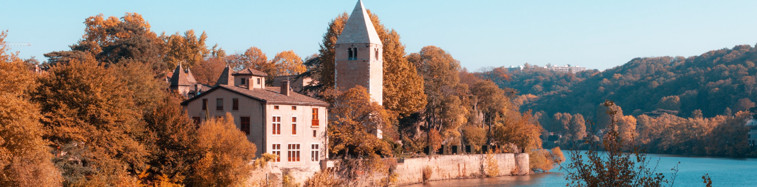 Beautiful houses along the Rhone River in Auvergne-Rhône-Alpes