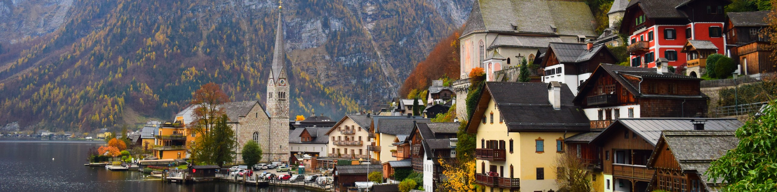 Small town on a lakeshore in Alps, Europe