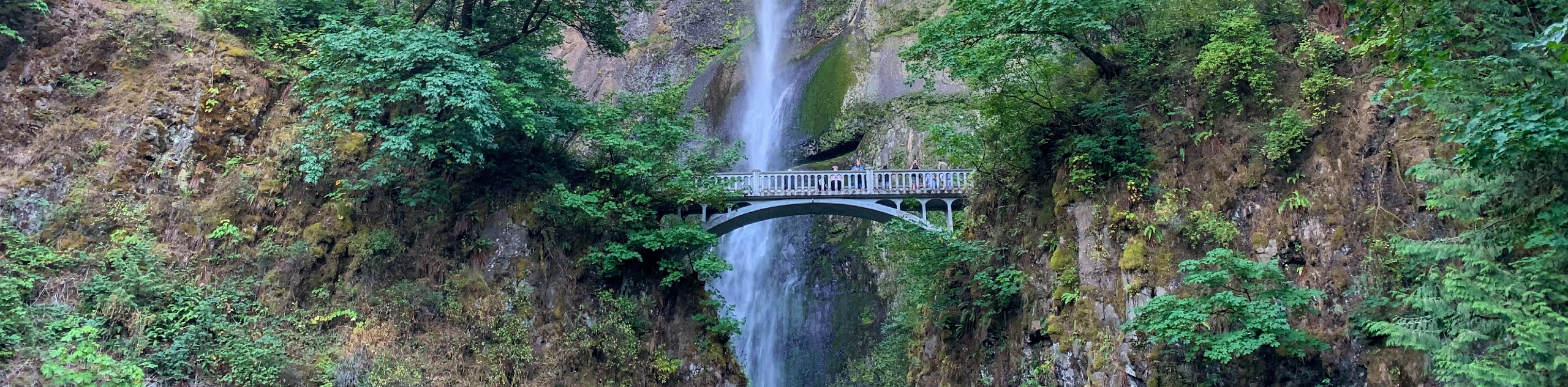 Waterfall and the bridge at Columbia River Gorge, Oregon