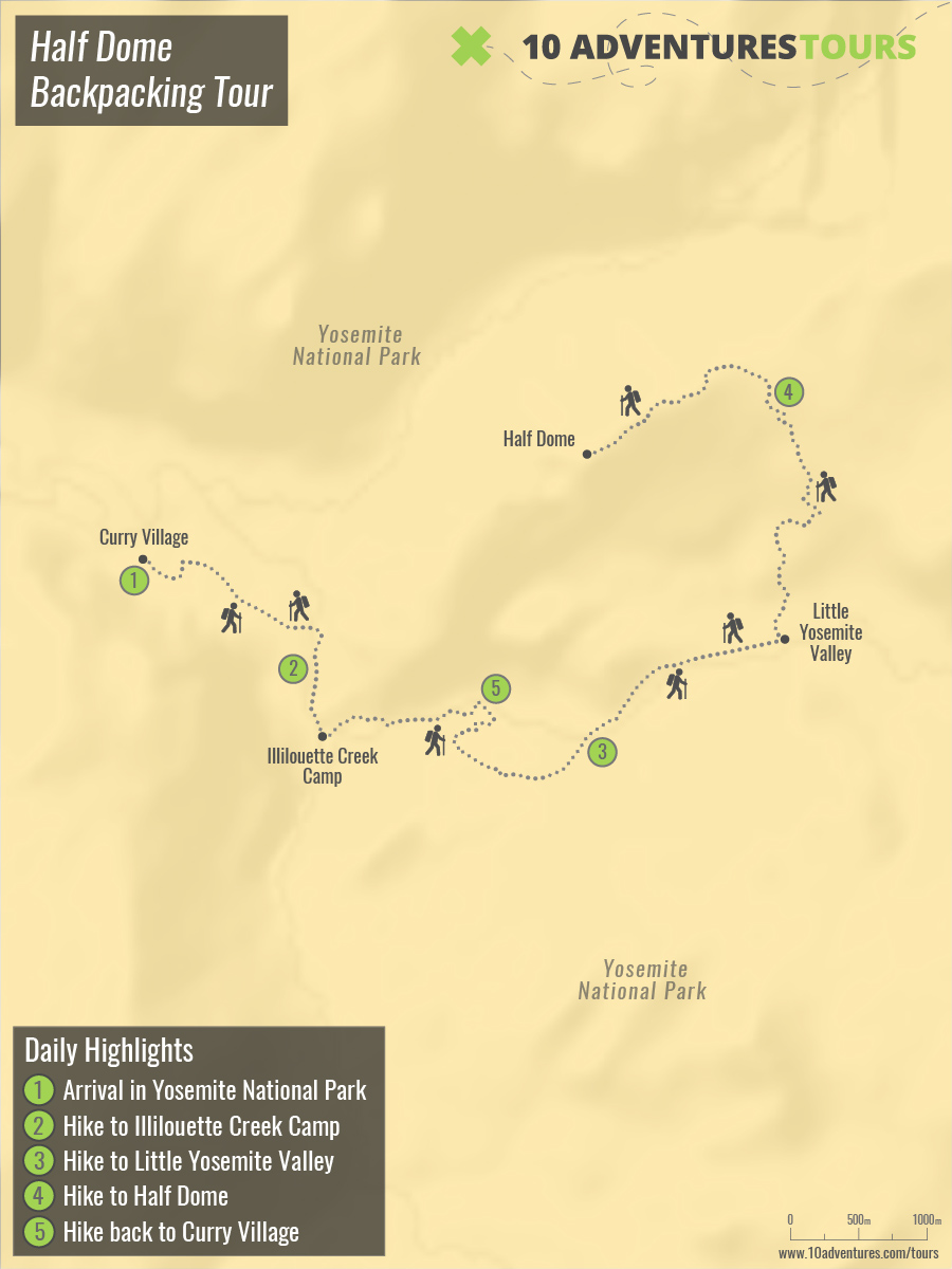 Map of Half Dome Backpacking Tour
