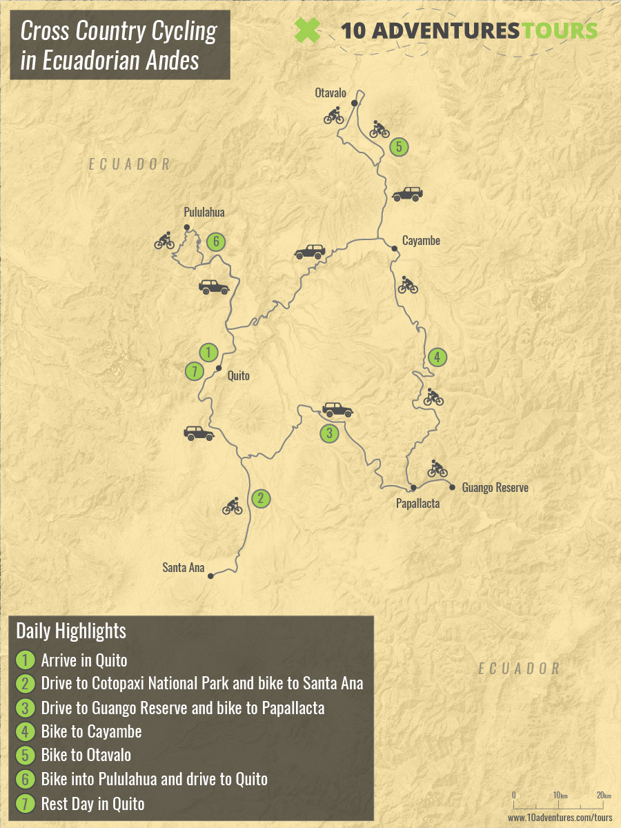 Map of guided Cross Country Cycling in Ecuadorian Andes tour