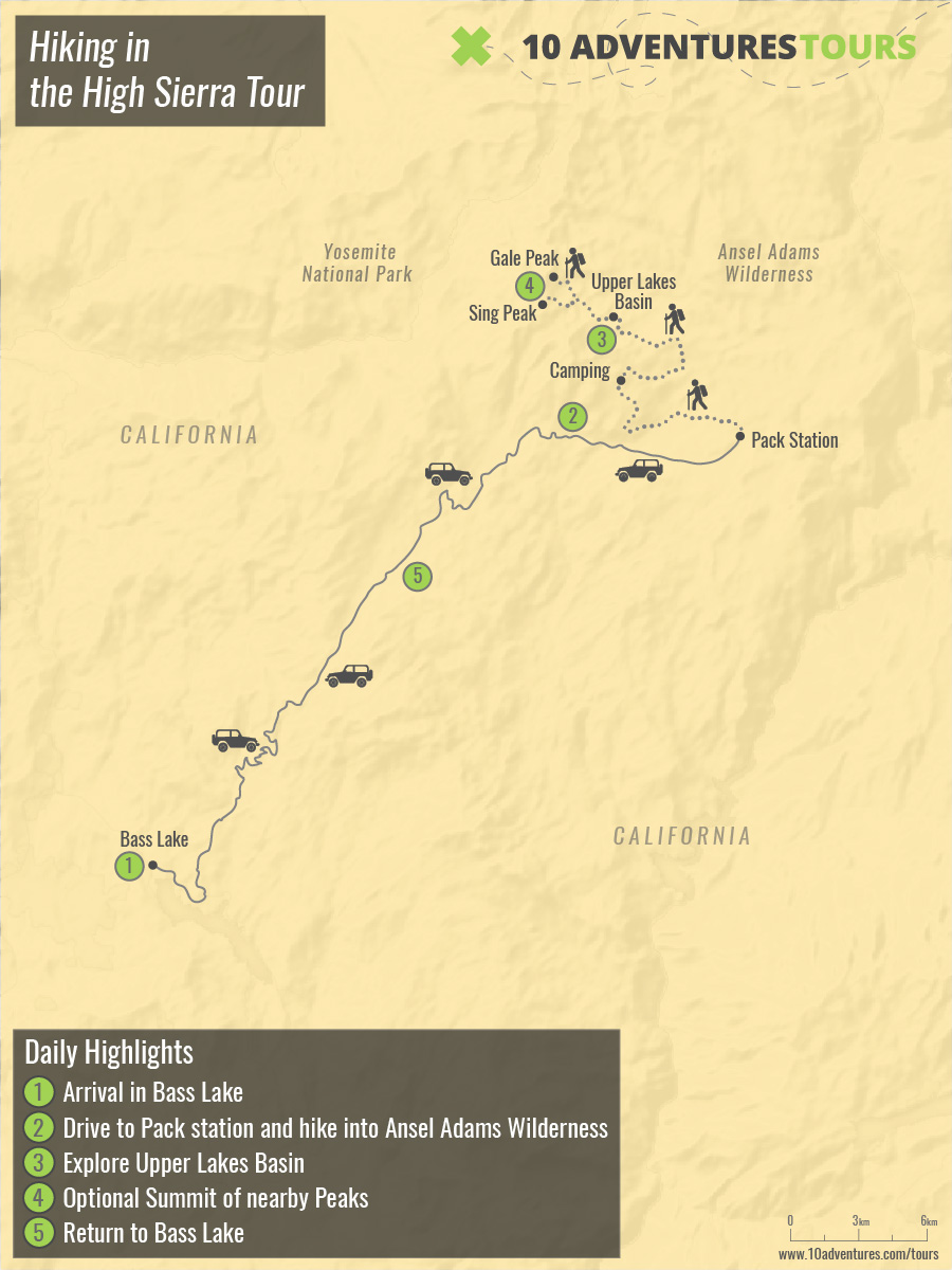Map of Hiking in the High Sierra Tour