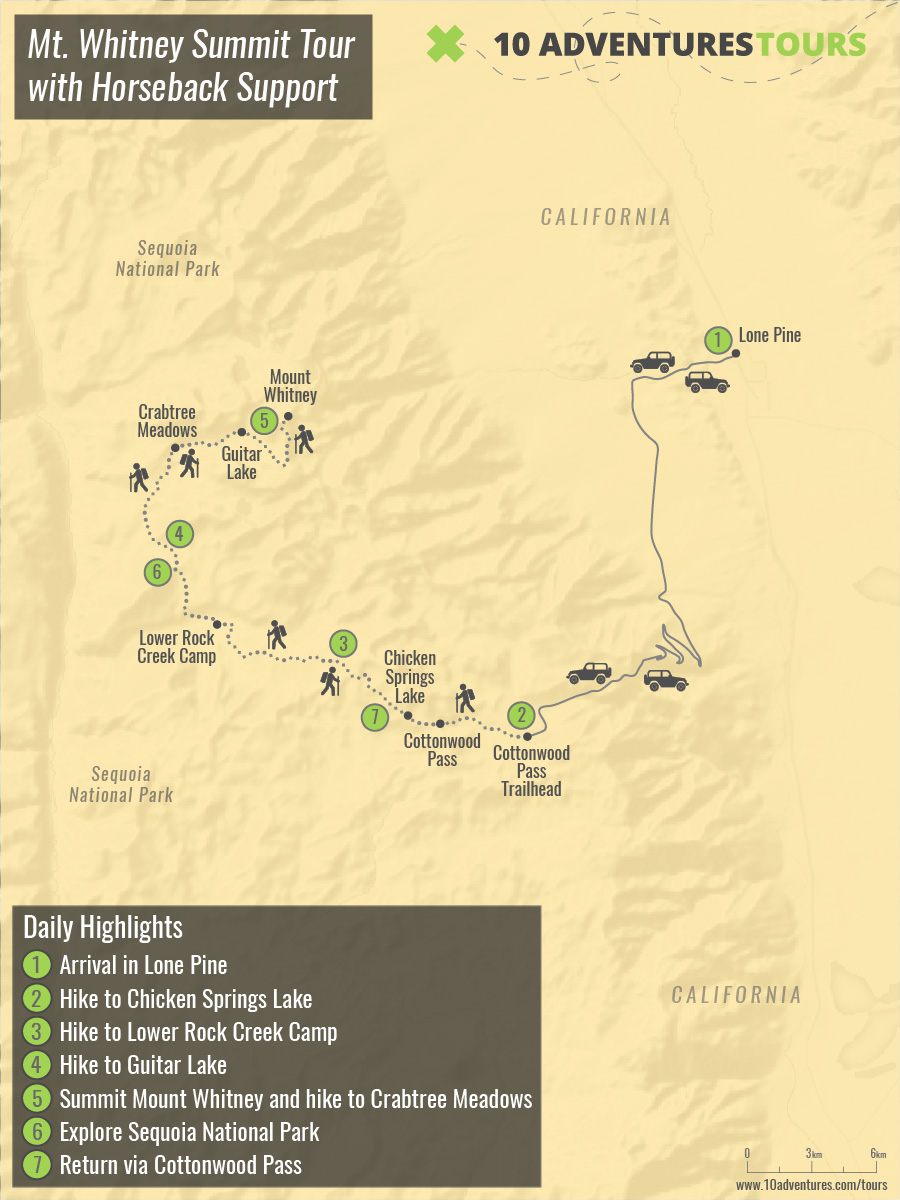 Map of Mt. Whitney Summit Tour with Horseback Support