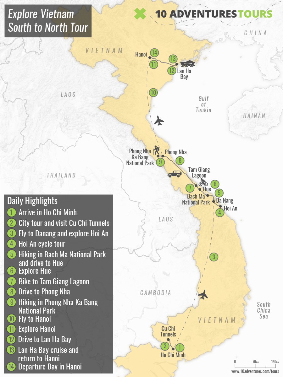 Map of Explore Vietnam South to North Tour