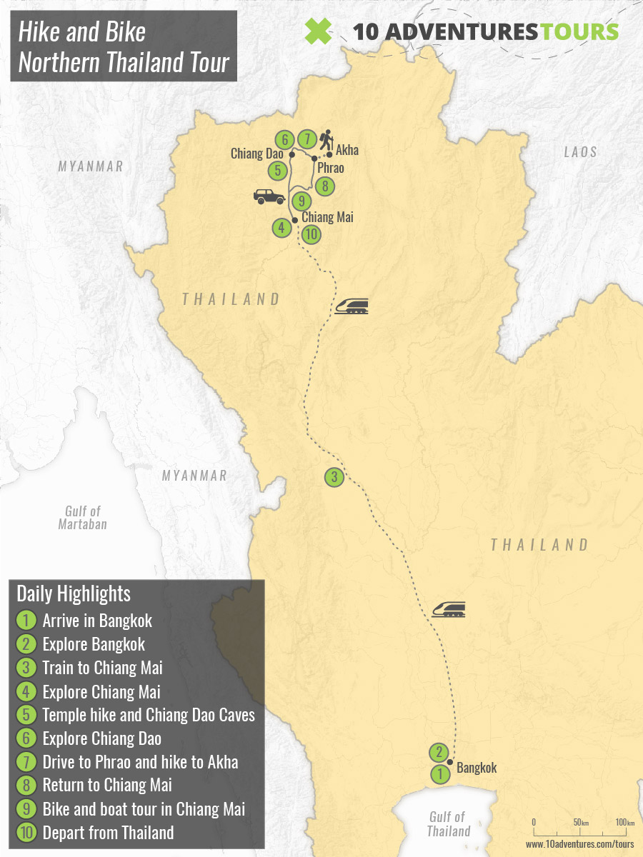 Map of Hike and Bike Northern Thailand Tour