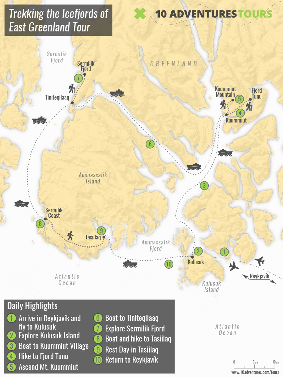 Map of Trekking the Icefjords of East Greenland Tour