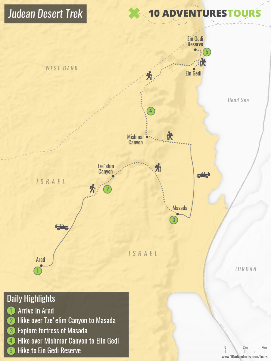 Map of Judean Desert Trek in Israel