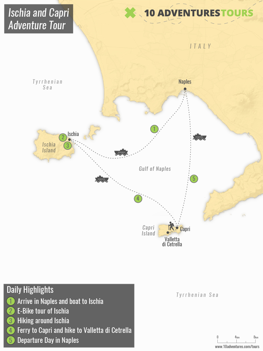 Map of Ischia and Capri Adventure Tour