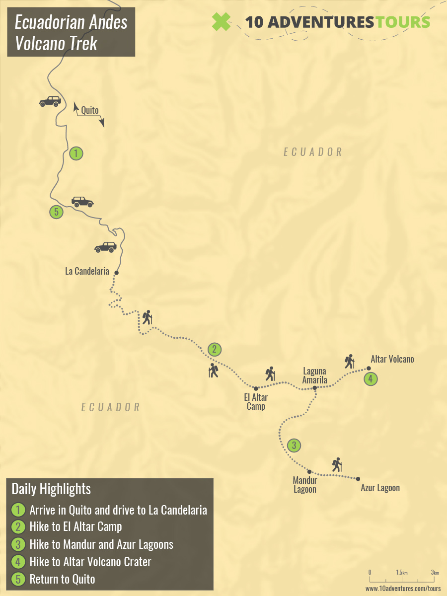 Map of Ecuadorian Andes Volcano Trek