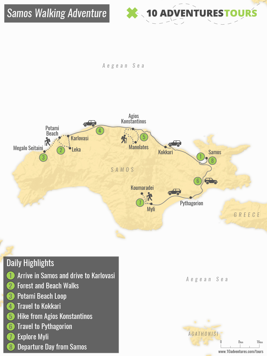 Map of Samos Walking Adventure