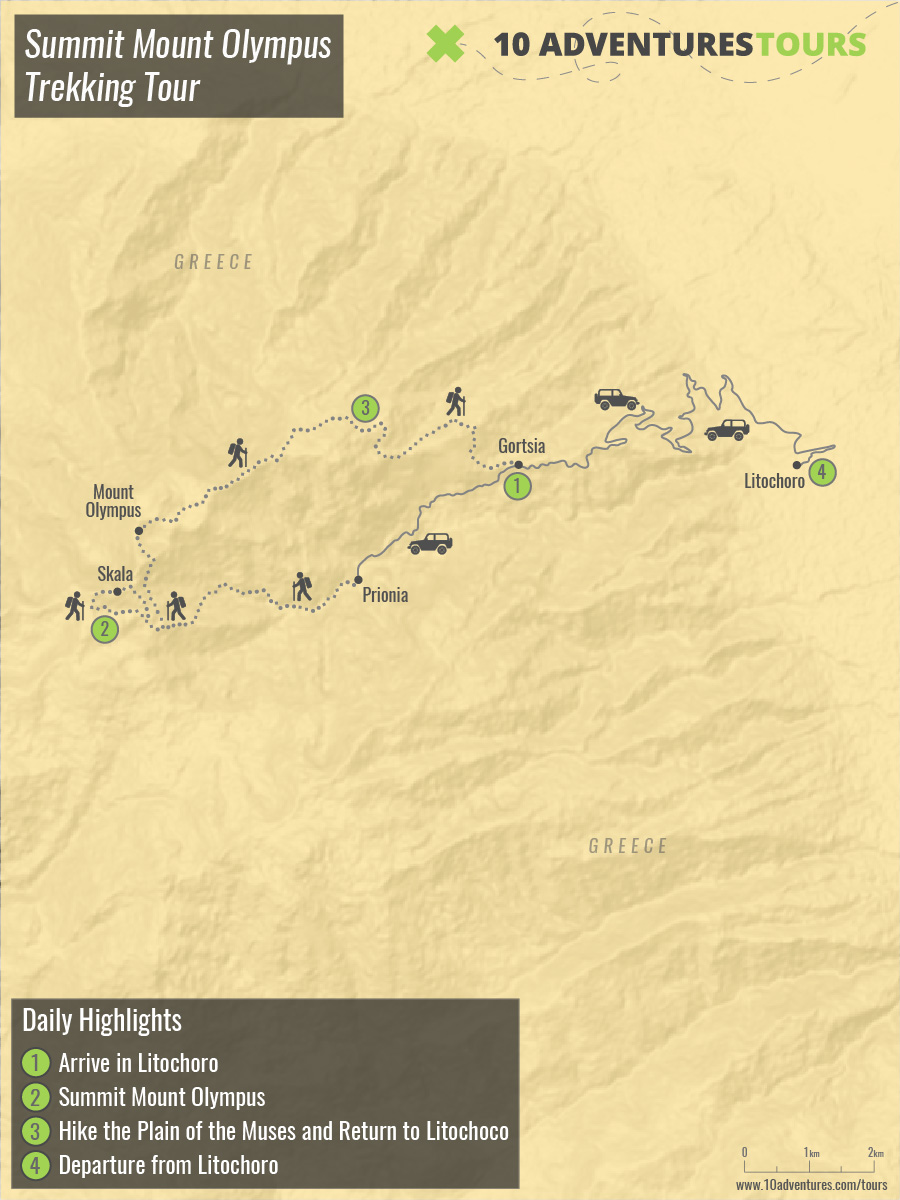 Map of Summit Mount Olympus Trekking Tour