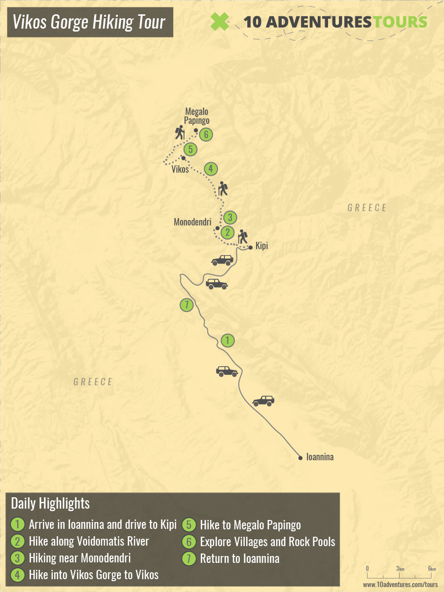 Map of Vikos Gorge Hiking Tour