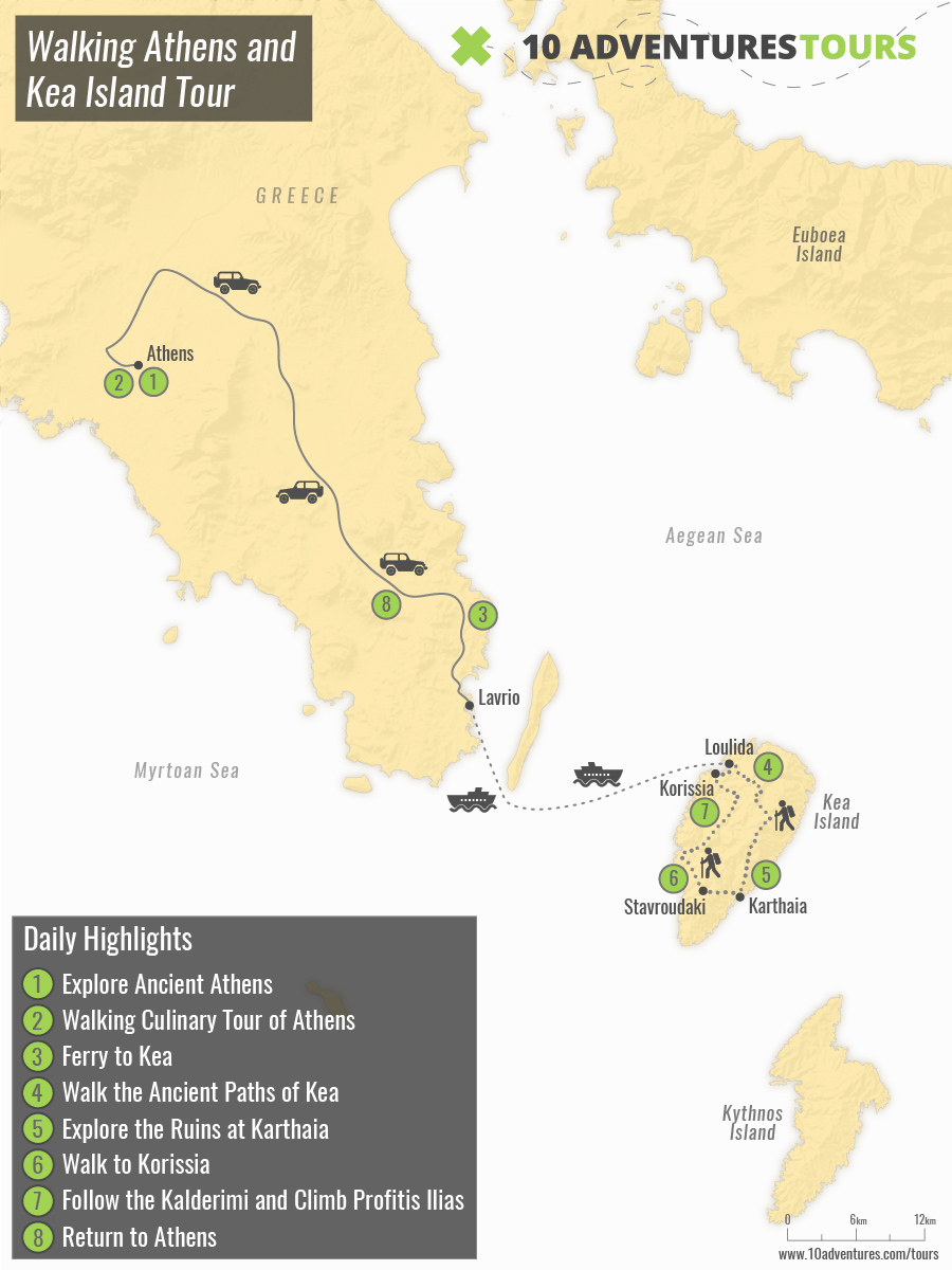Map of Walking Athens and Kea Island Tour