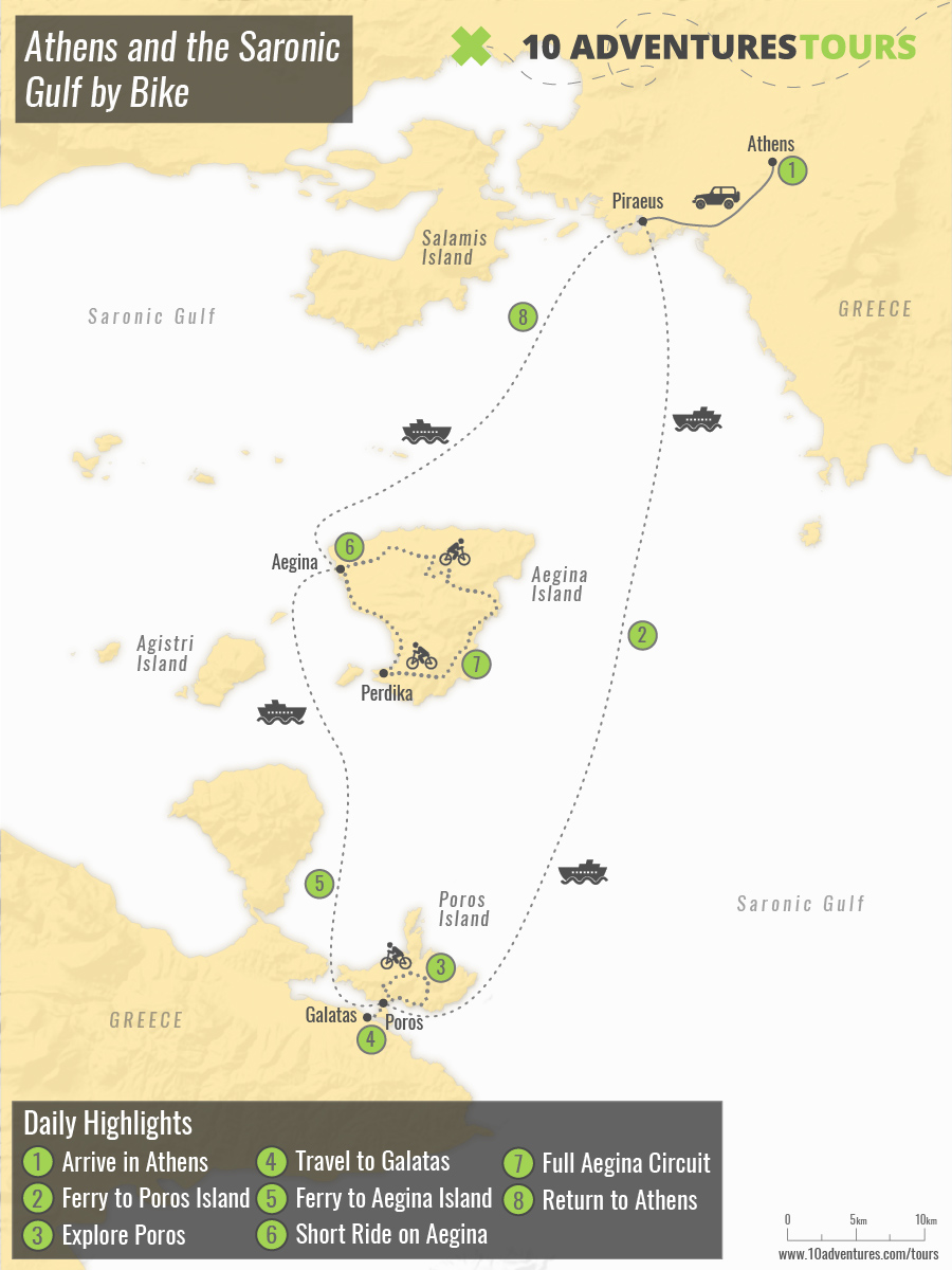 Map of Athens and the Saronic Gulf by Bike