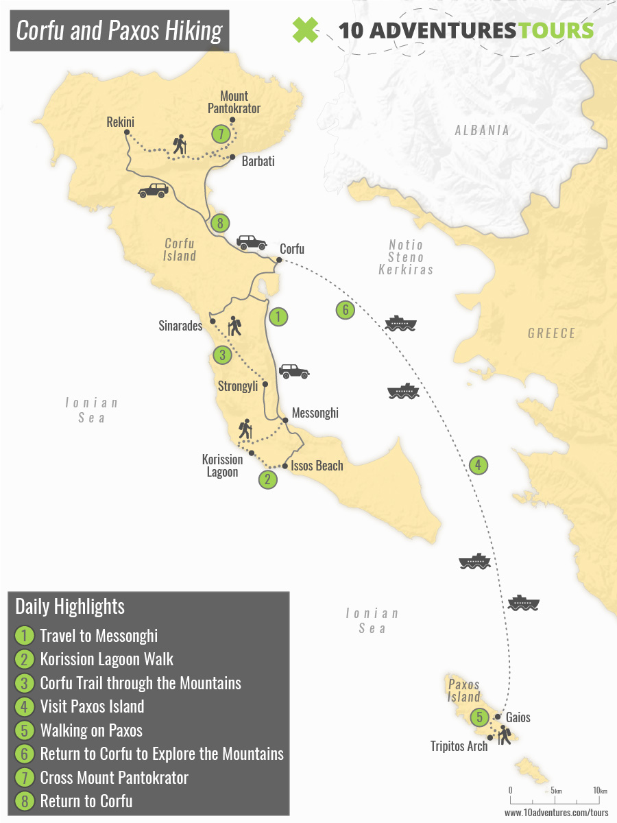 Map of Corfu and Paxos Hiking