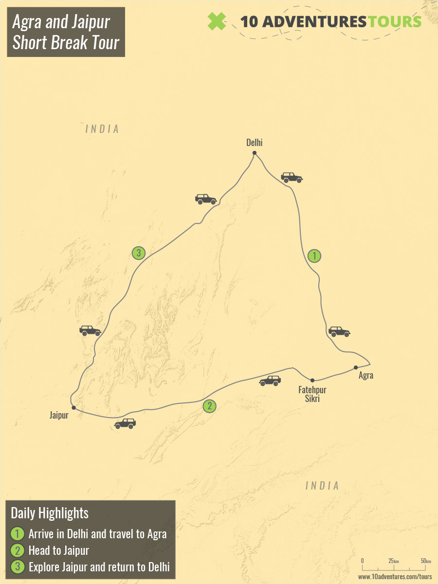 Map of Agra and Jaipur Short Break Tour