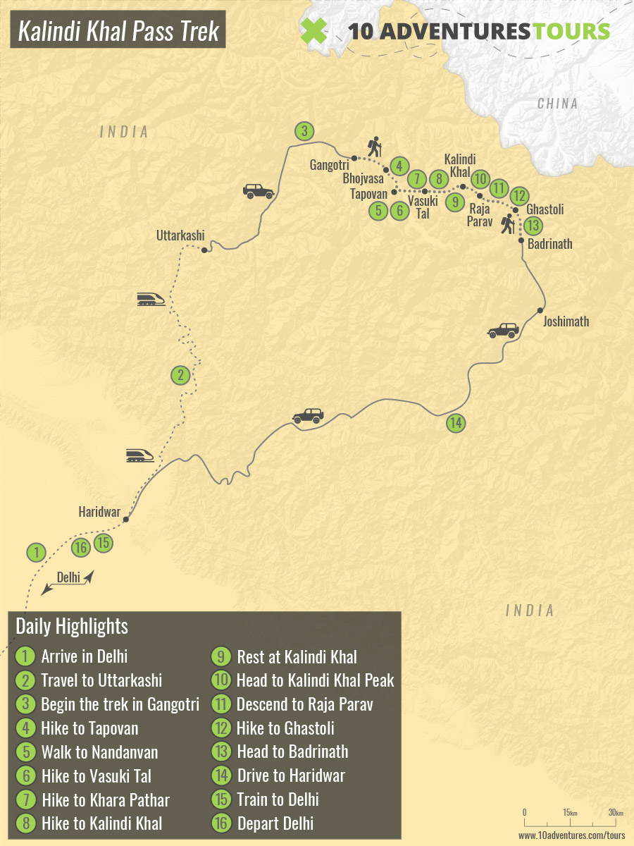 Map of Kalindi Khal Pass Trek