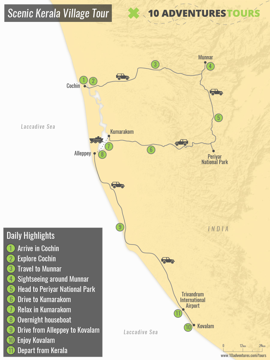 Map of Scenic Kerala Village Tour