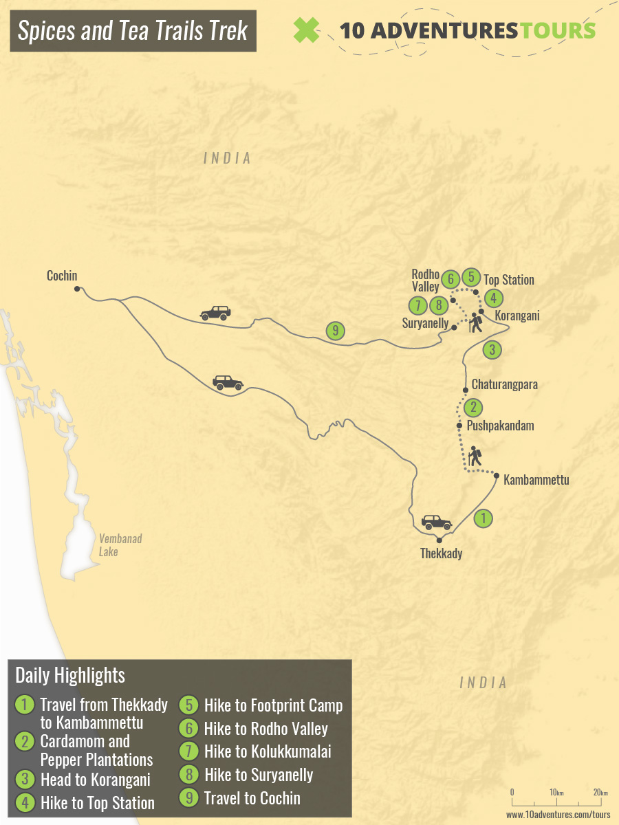 Map of Spices and Tea Trails Trek