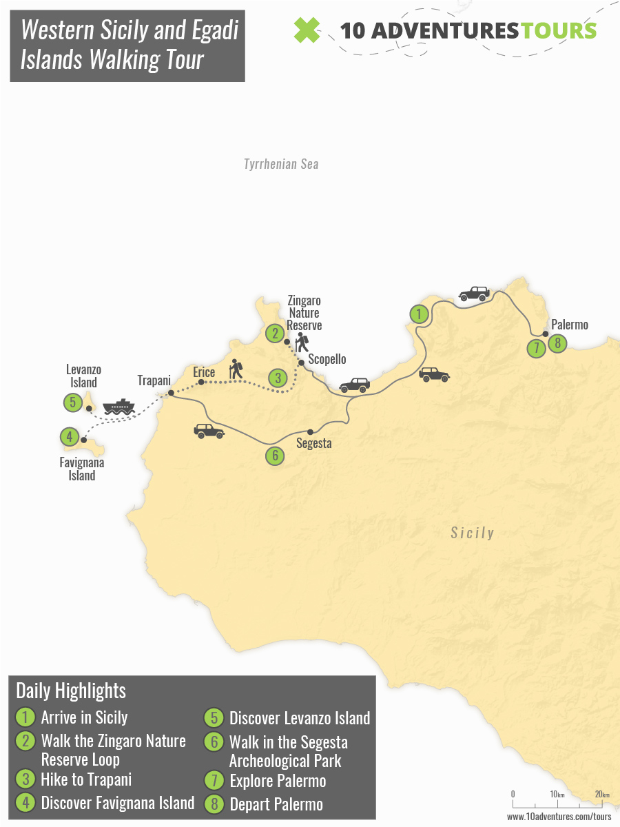 Map of Western Sicily and Egadi Islands Walking Tour
