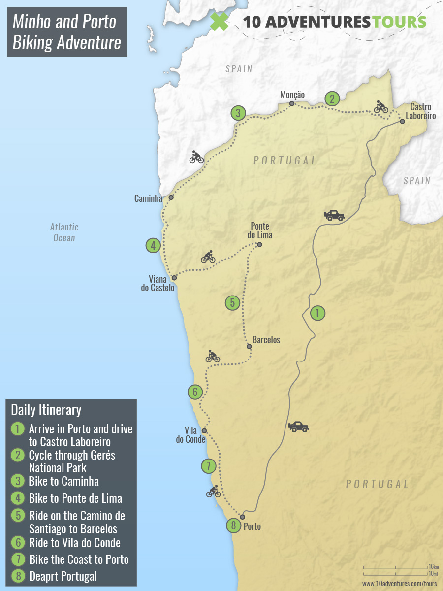 Map of Minho and Porto Biking Adventure