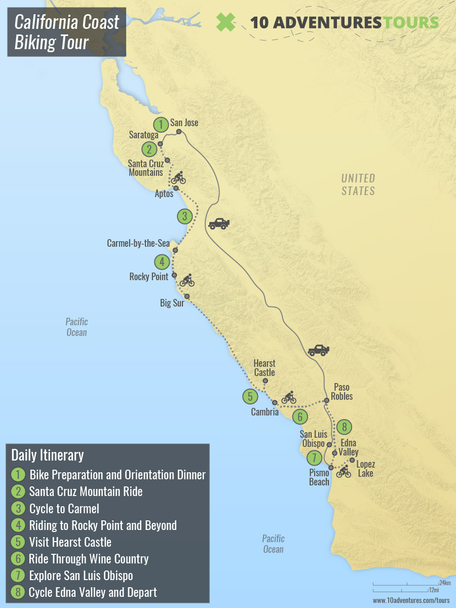 California Coast Biking Tour Map
