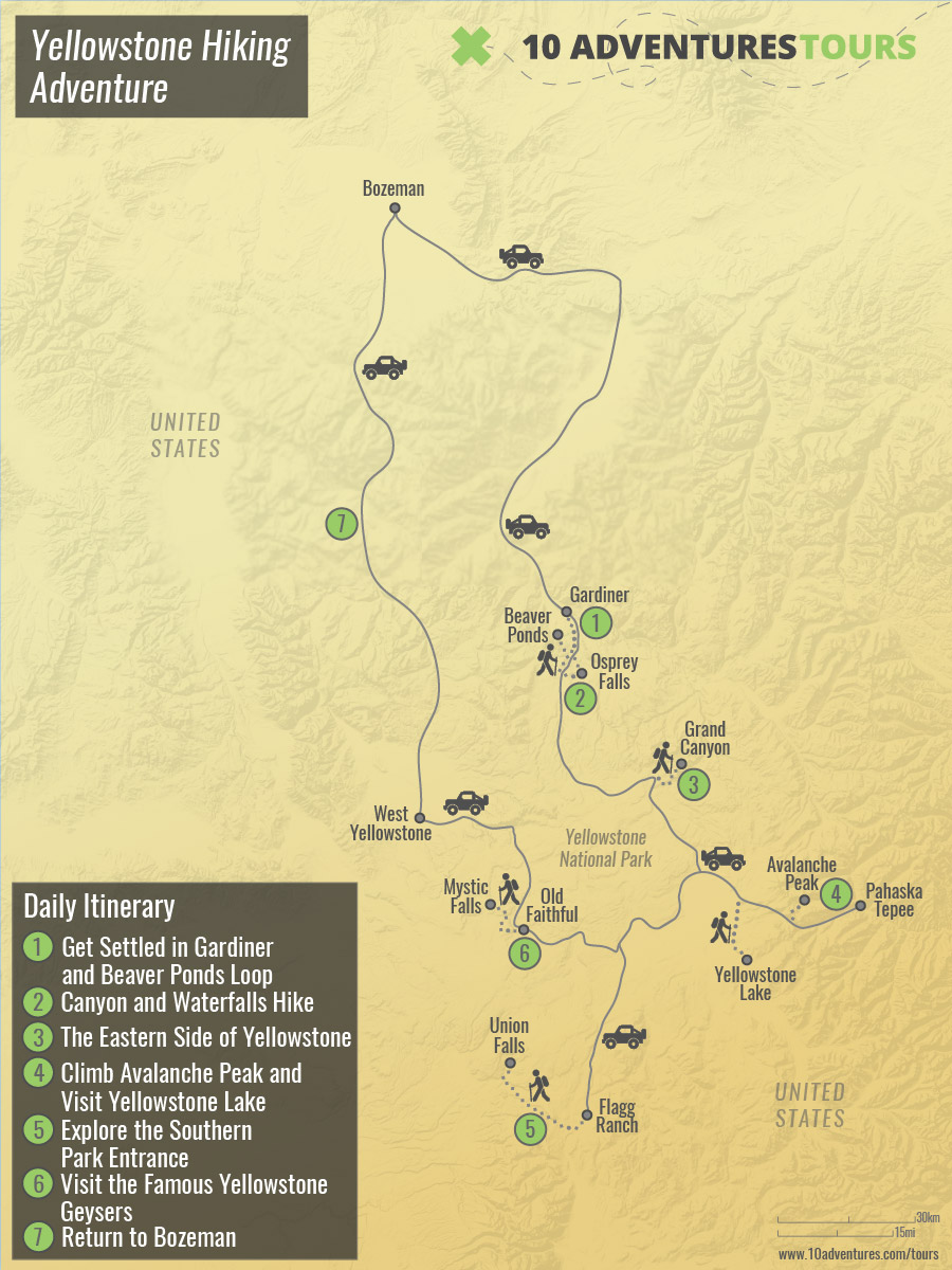 Yellowstone Hiking Adventure Route Map
