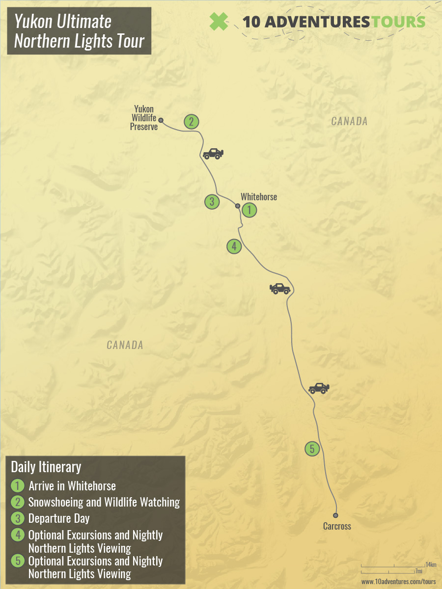 Map of Yukon Ultimate Northern Lights Tour