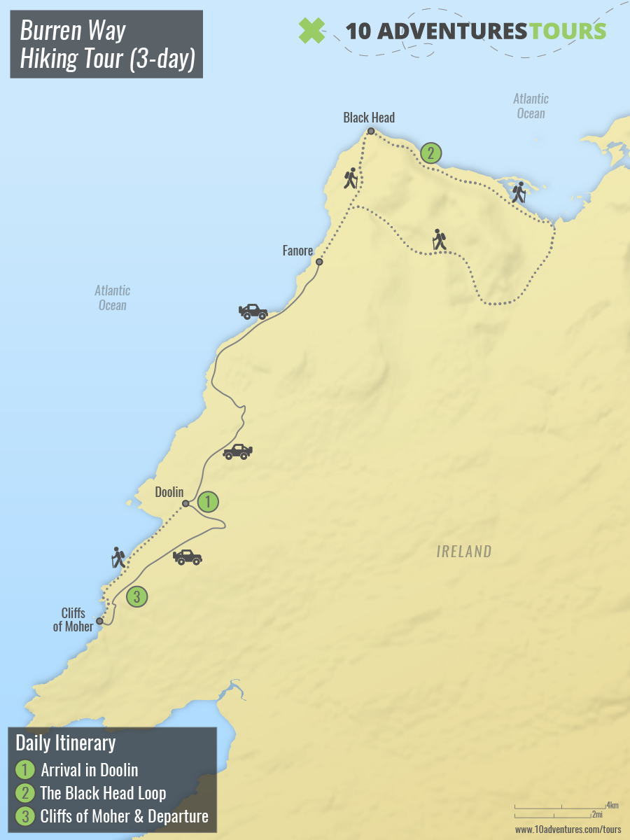 Burren Way Hiking Tour (3-day) Route Map