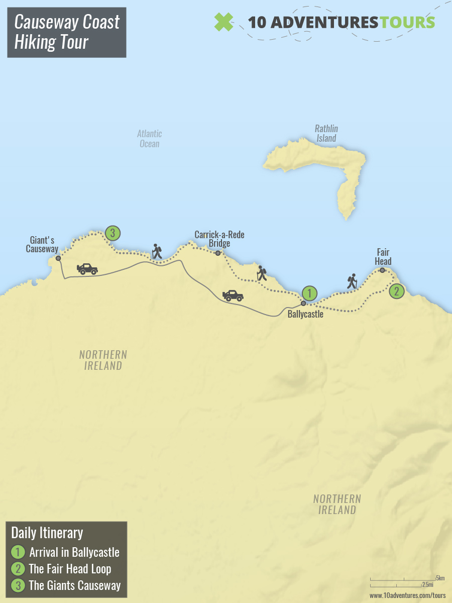 Causeway Coast Hiking Tour Route Map