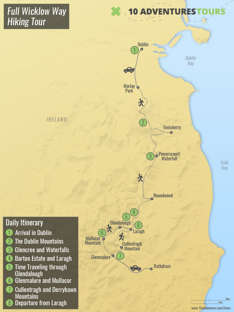 Full Wicklow Way Hiking Route Map
