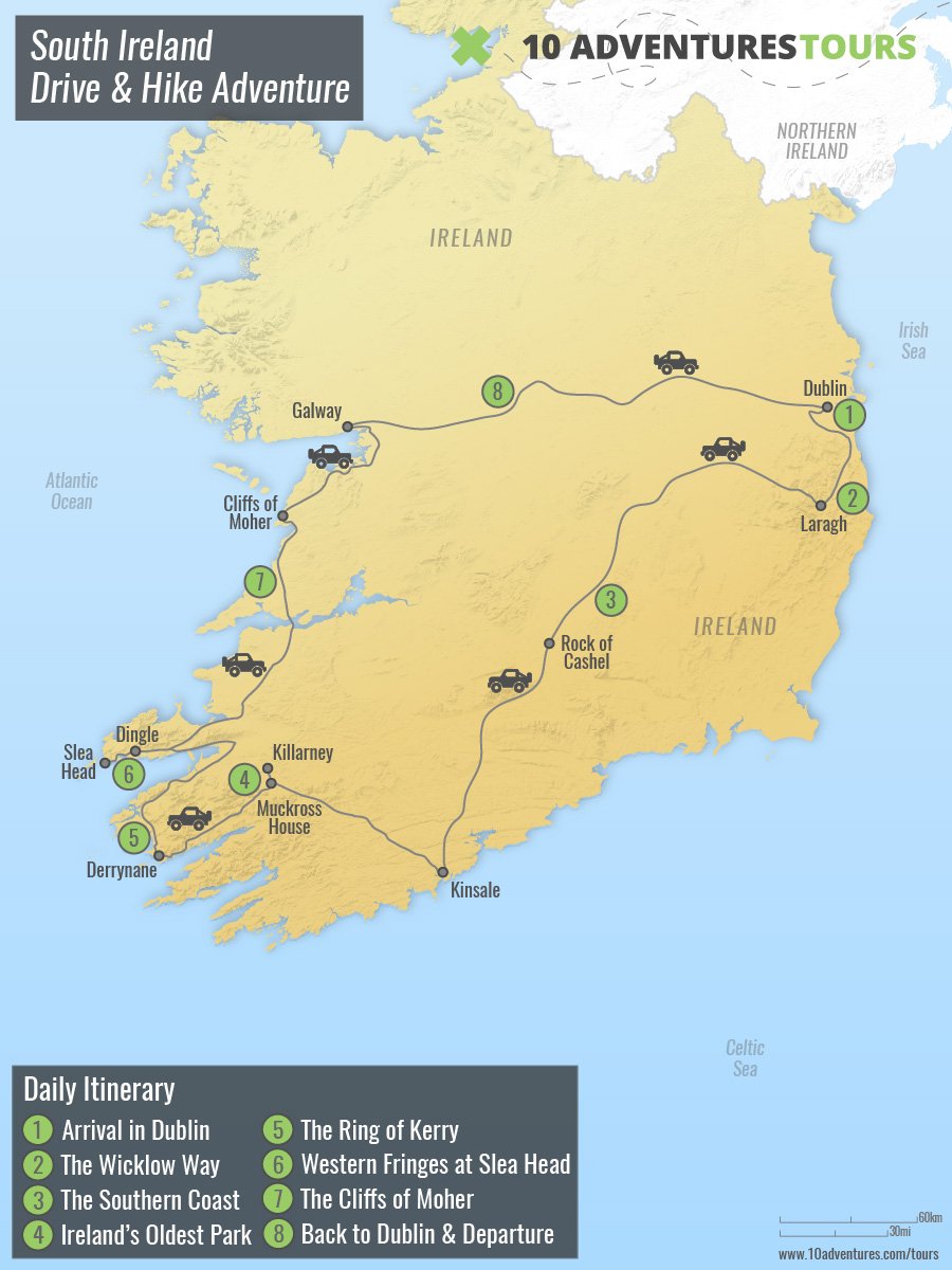 South Ireland Drive Hike Adventure Route Map