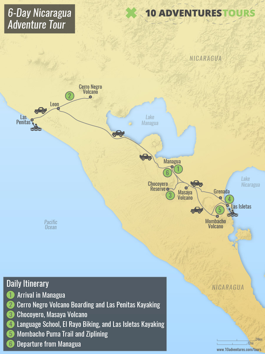 Map of 6-Day Nicaragua Adventure Tour