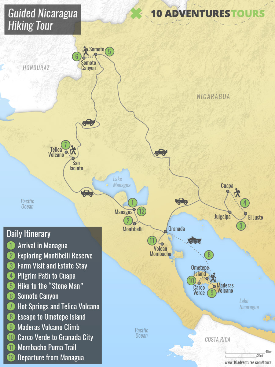 Guided Nicaragua Hiking Tour Map