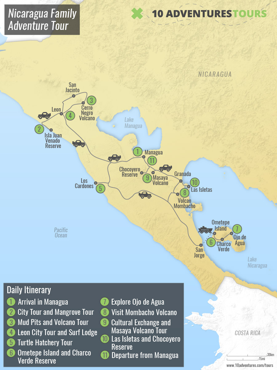 Map of Nicaragua Family Adventure Tour