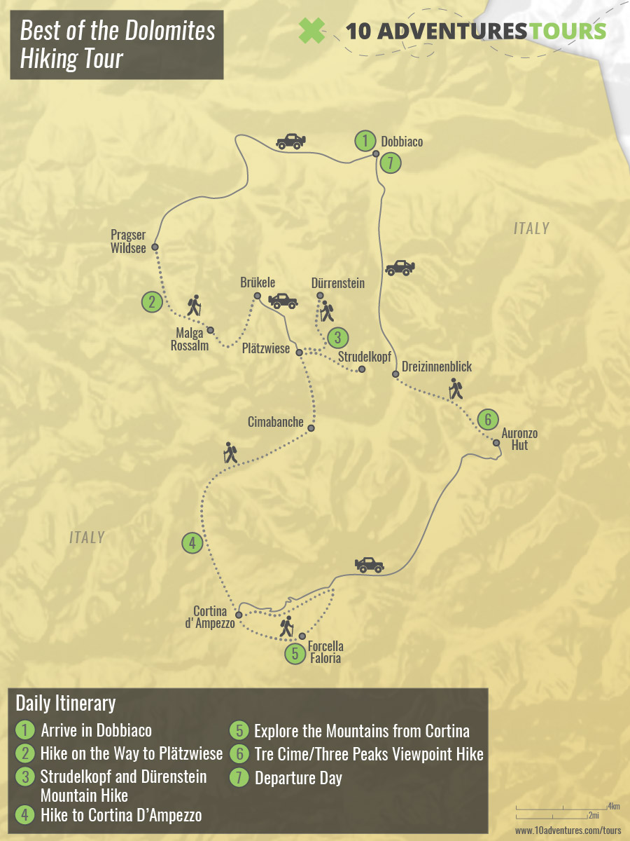 Map of Best of the Dolomites Hiking Tour