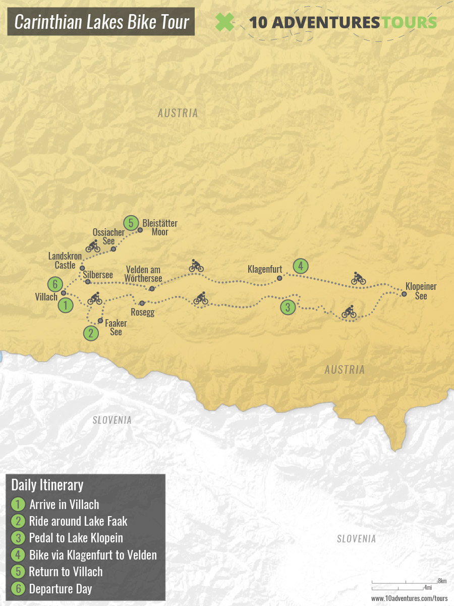 Map of Carinthian Lakes Bike Tour