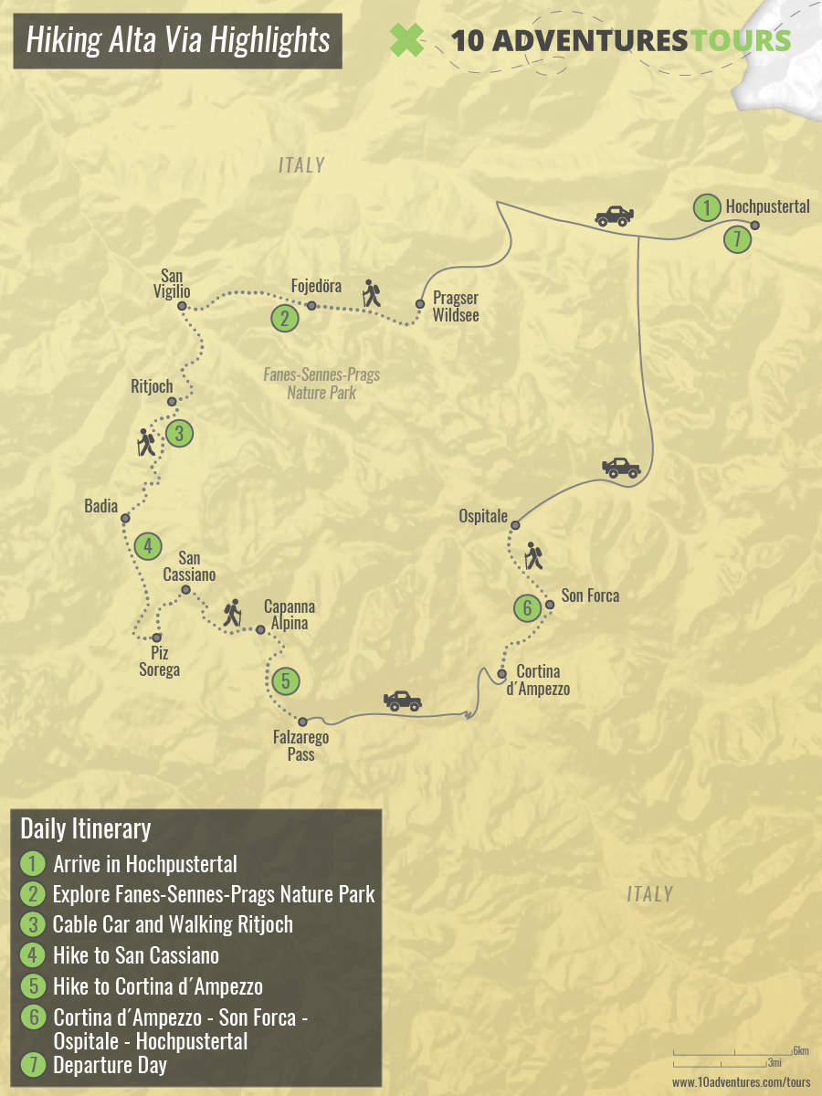 Map of Hiking Alta Via Highlights