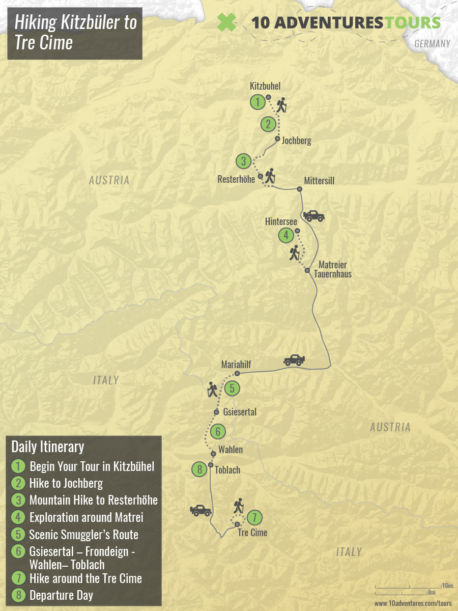 Map of Hiking Kitzbüler to Tre Cime