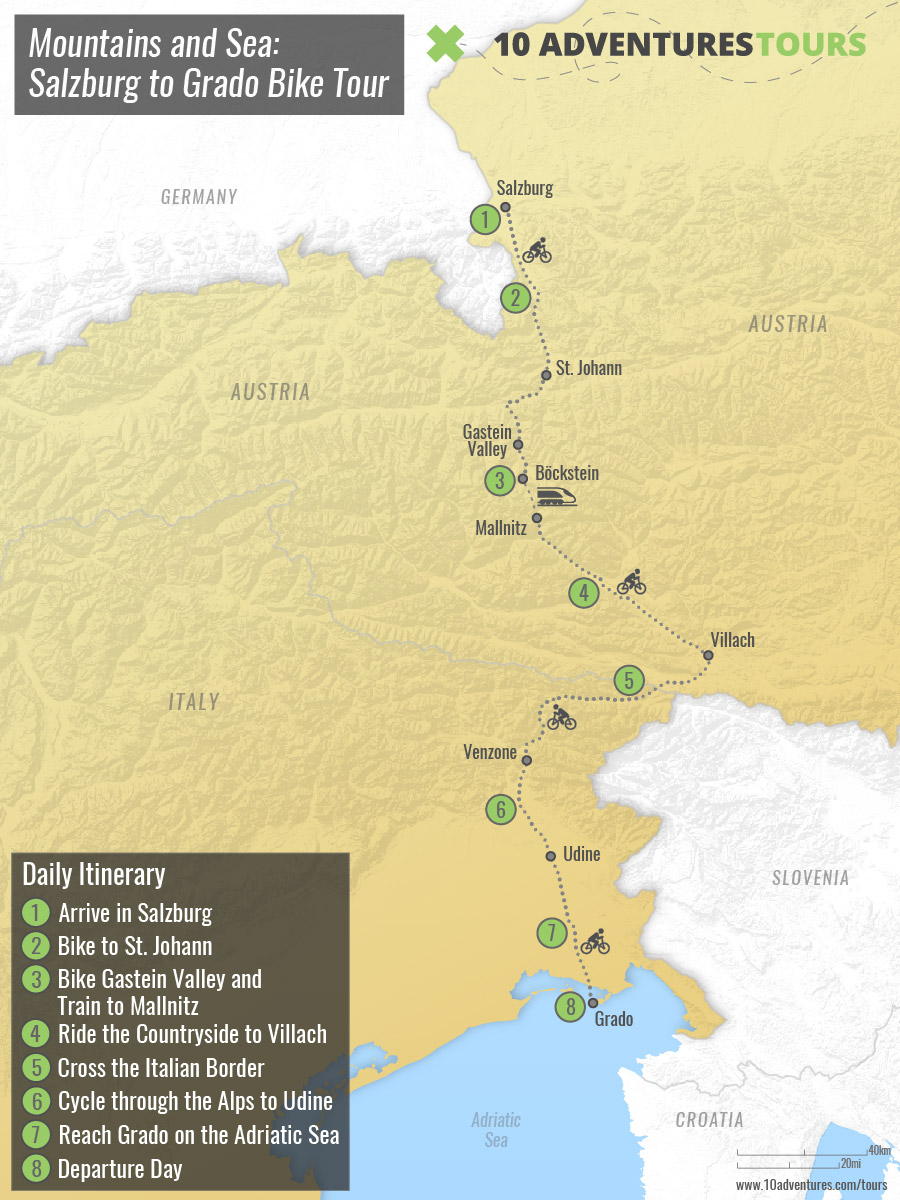 Map of Mountains and Sea-Salzburg to Grado Bike Tour