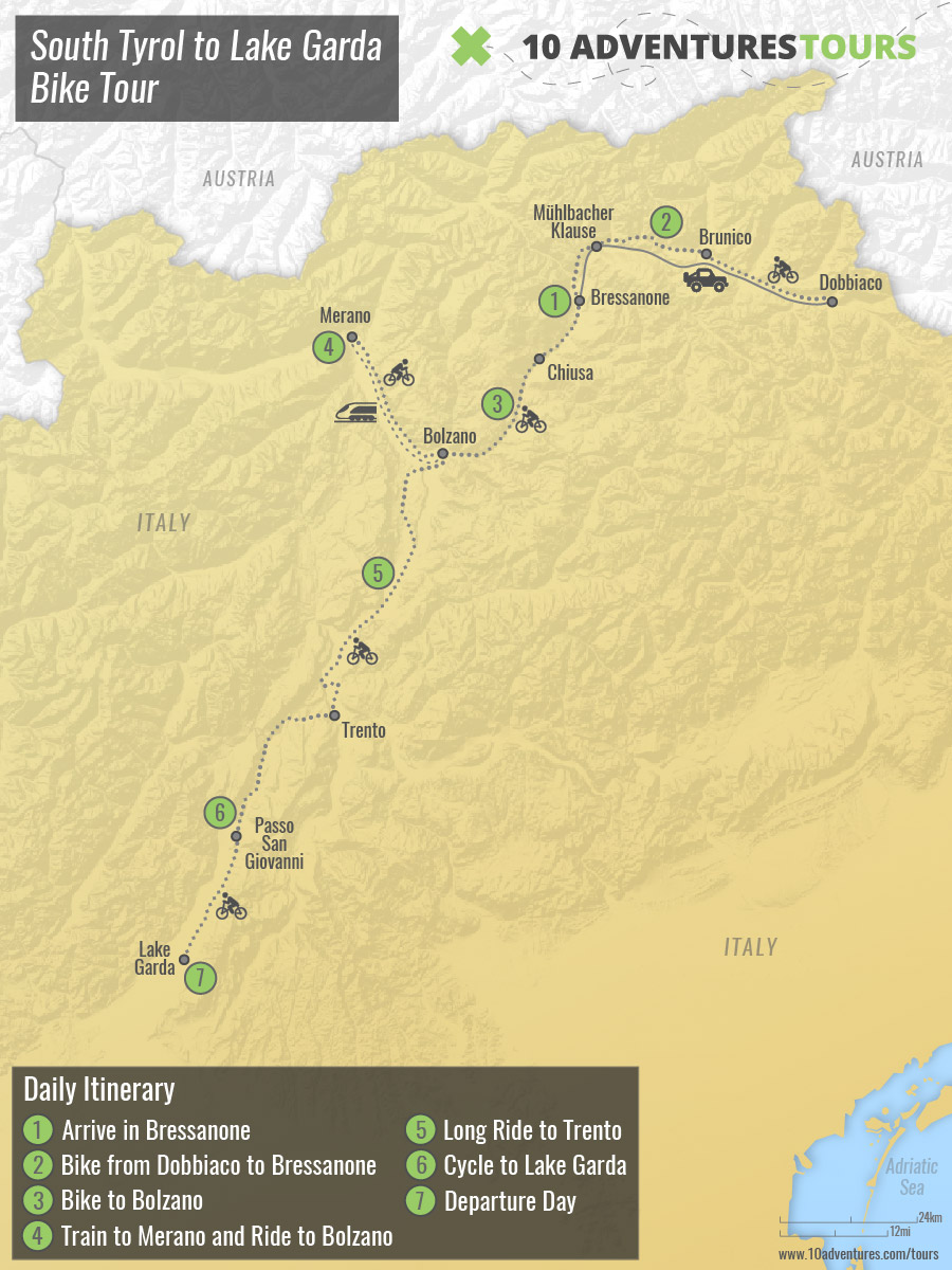 Map of South Tyrol to Lake Garda Bike Tour