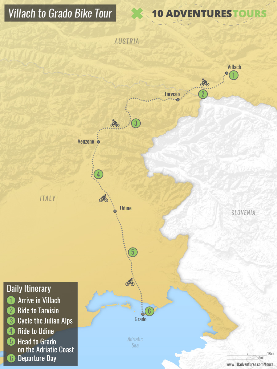 Map of Villach to Grado Bike Tour