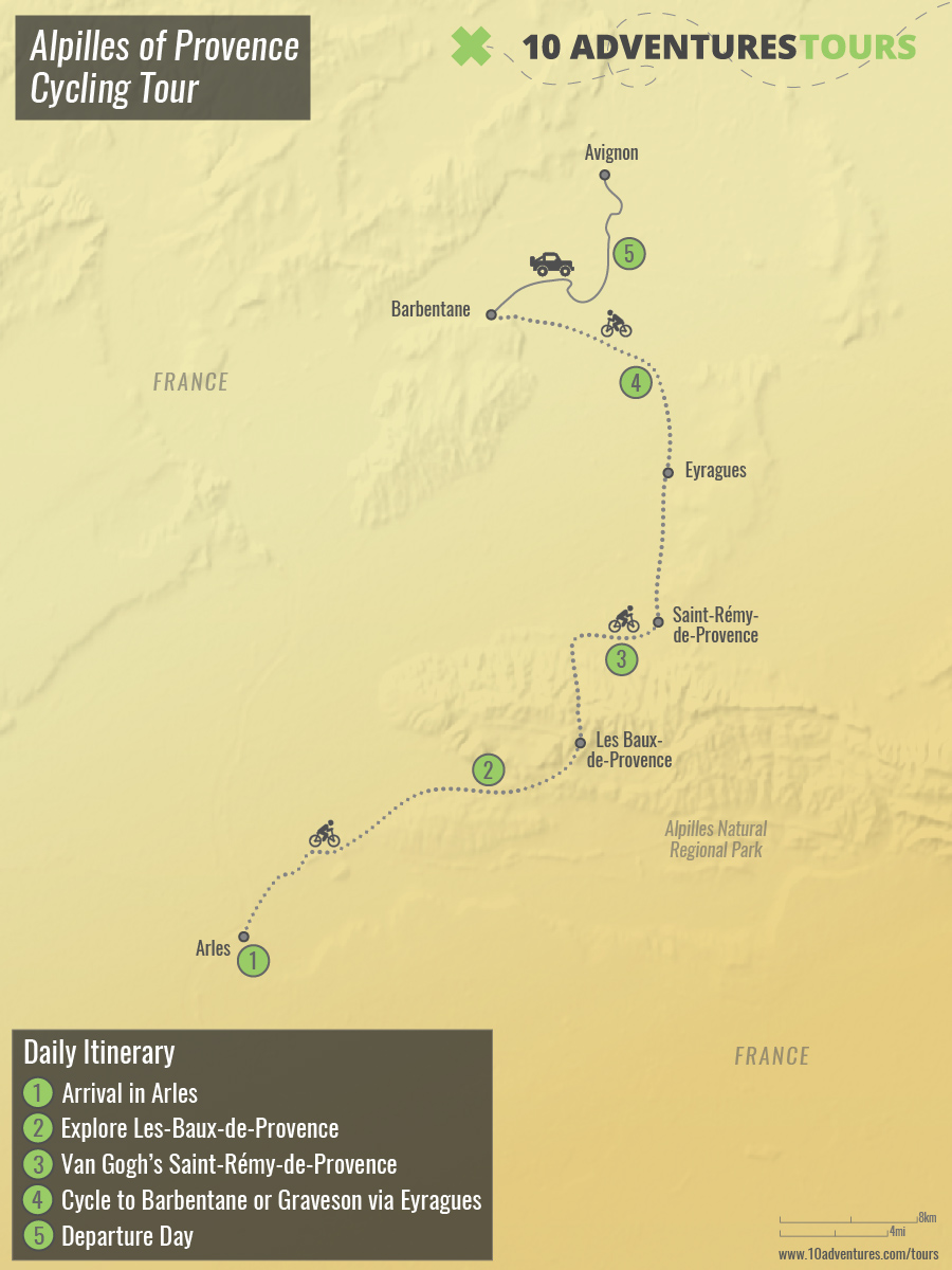 Map of Alpilles of Provence Cycling Tour